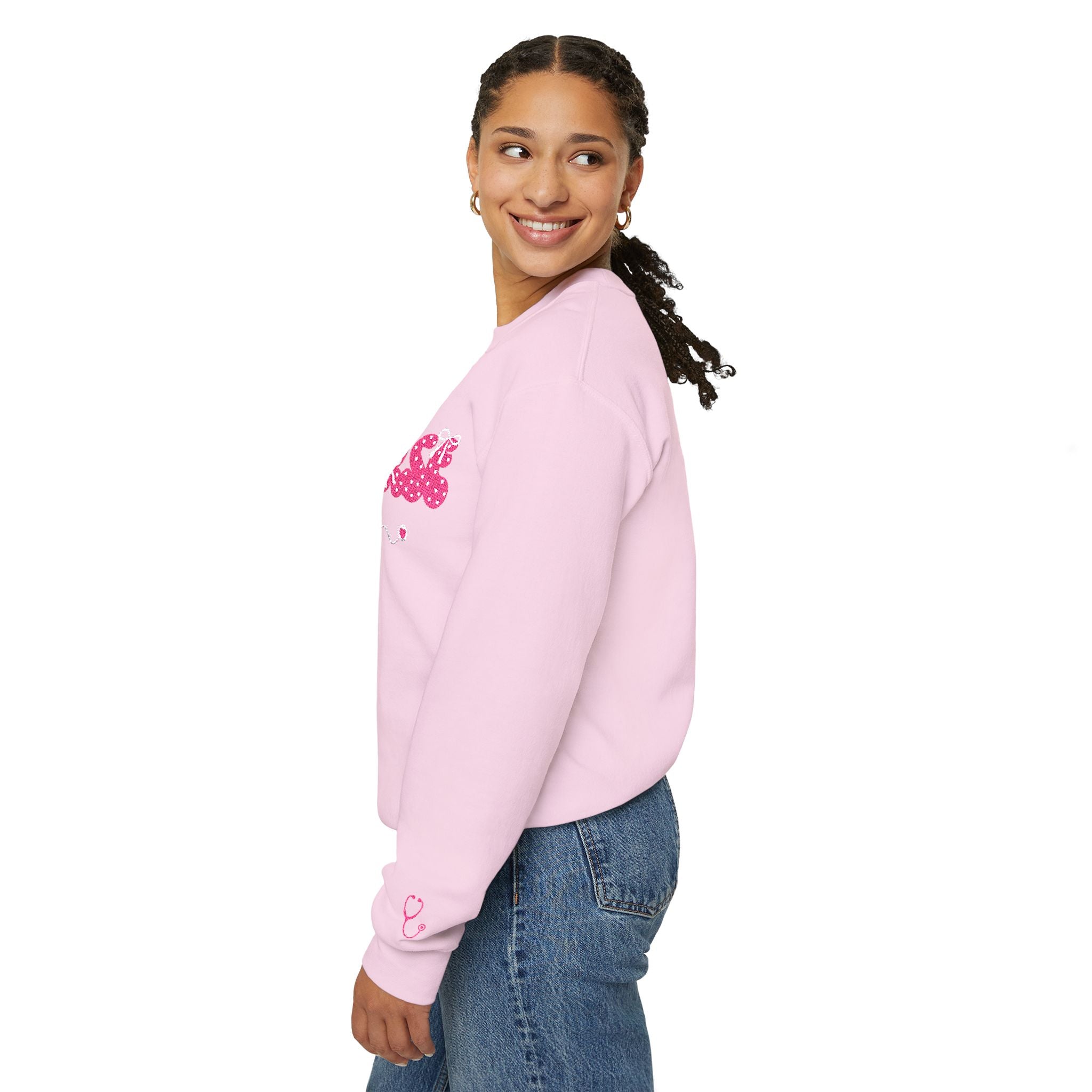 Pink Nurse Bubble Letter Sweatshirt (Embroidery)