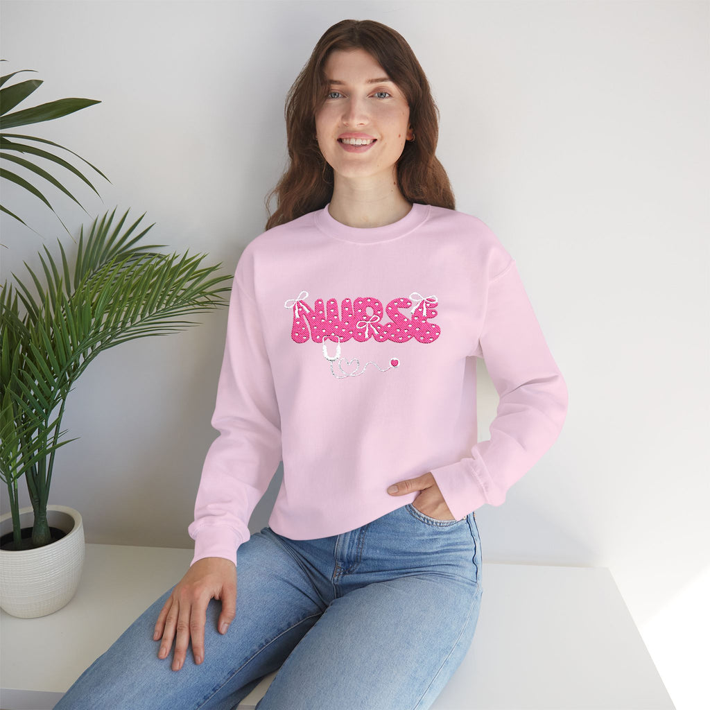 Pink Nurse Bubble Letter Sweatshirt (Embroidery)