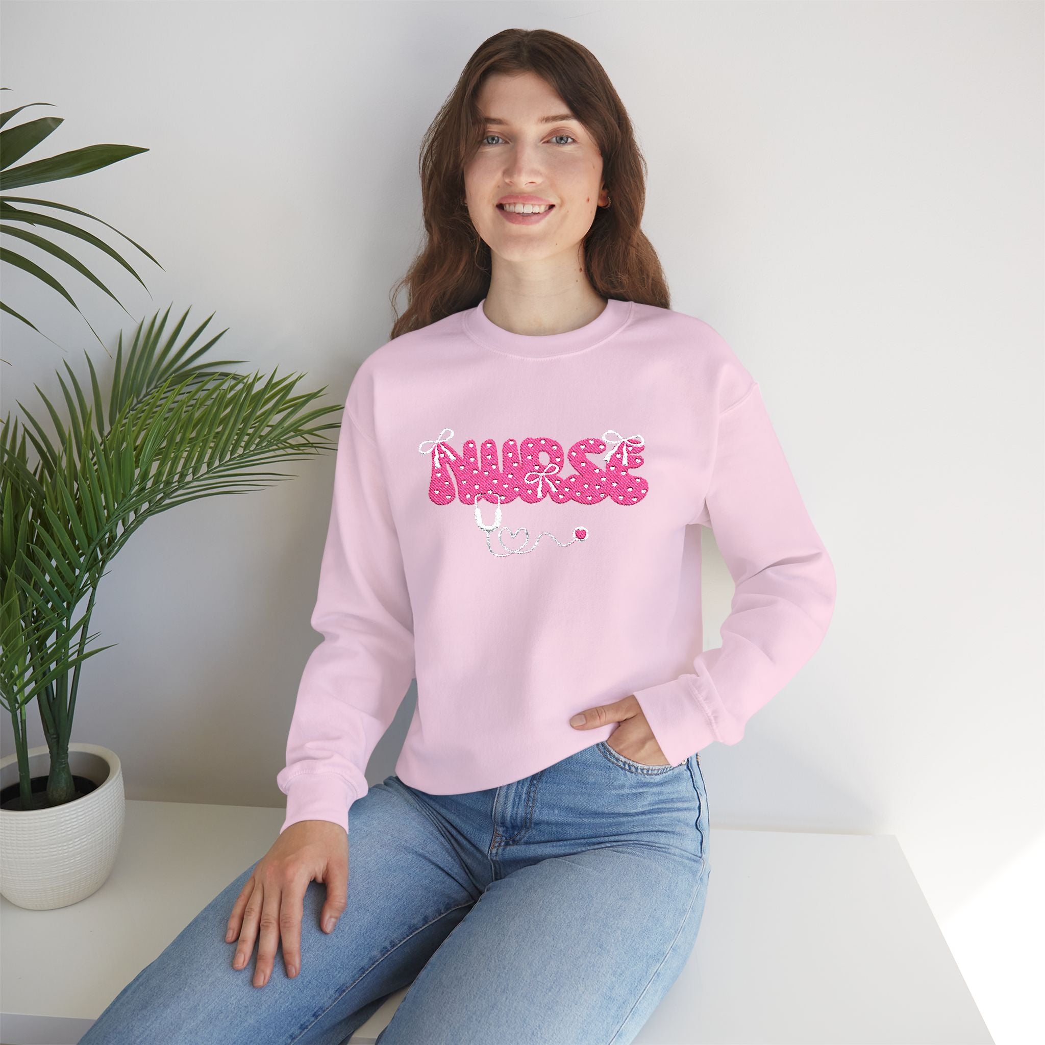 Pink Nurse Bubble Letter Sweatshirt (Embroidery)