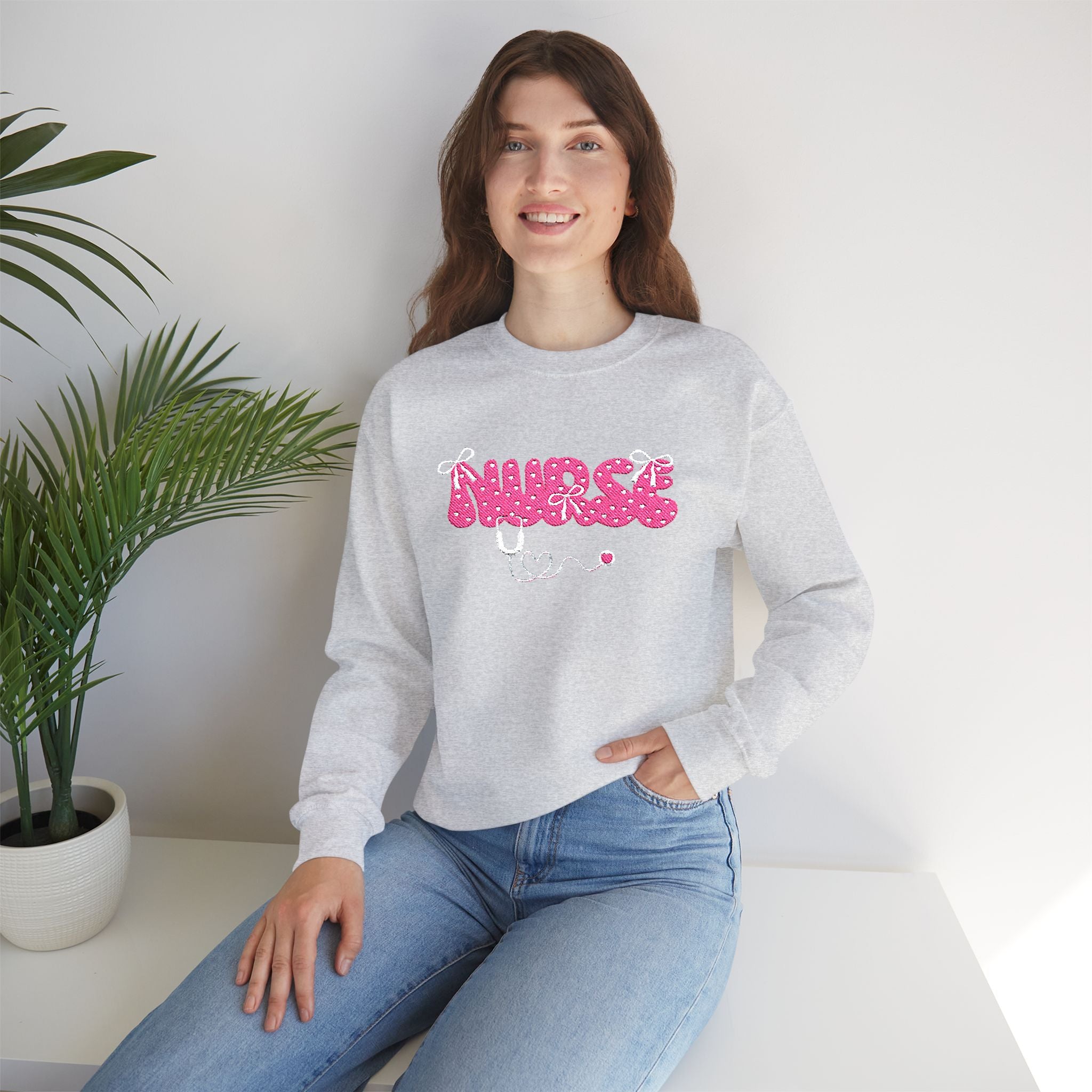 Pink Nurse Bubble Letter Sweatshirt (Embroidery)