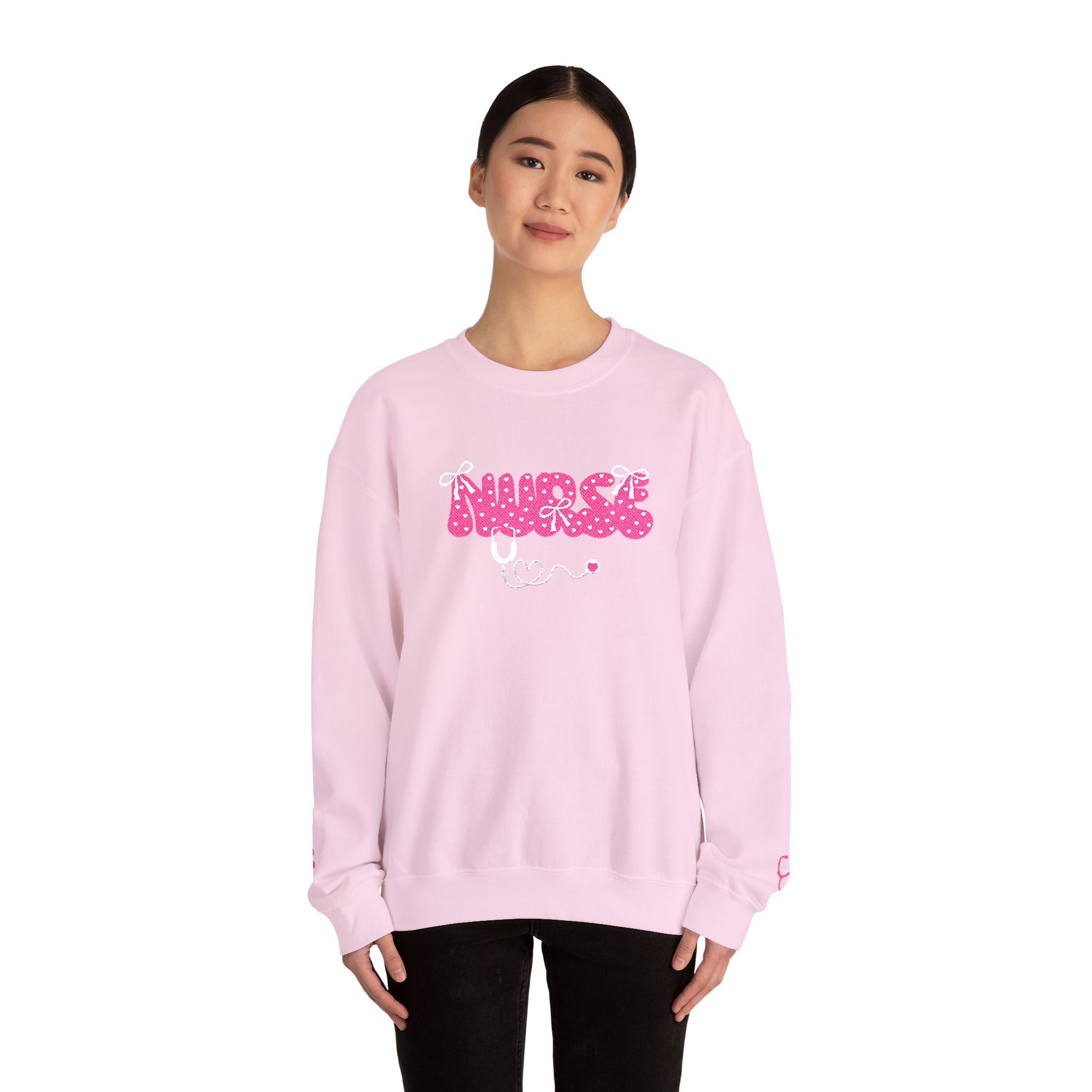 Pink Nurse Bubble Letter Sweatshirt (Embroidery)