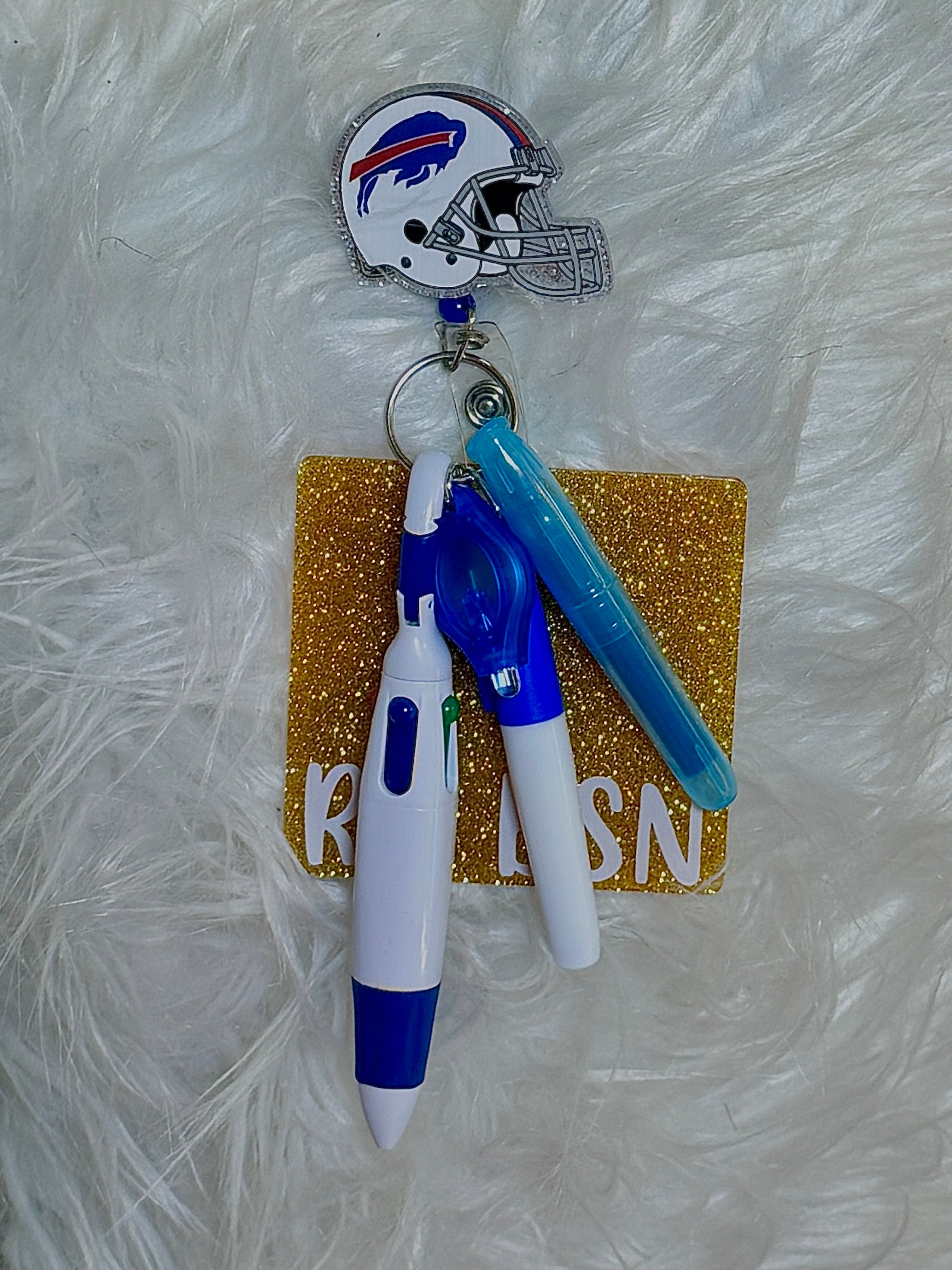 WHITE Buffalo Bills Helmet Badge Reel