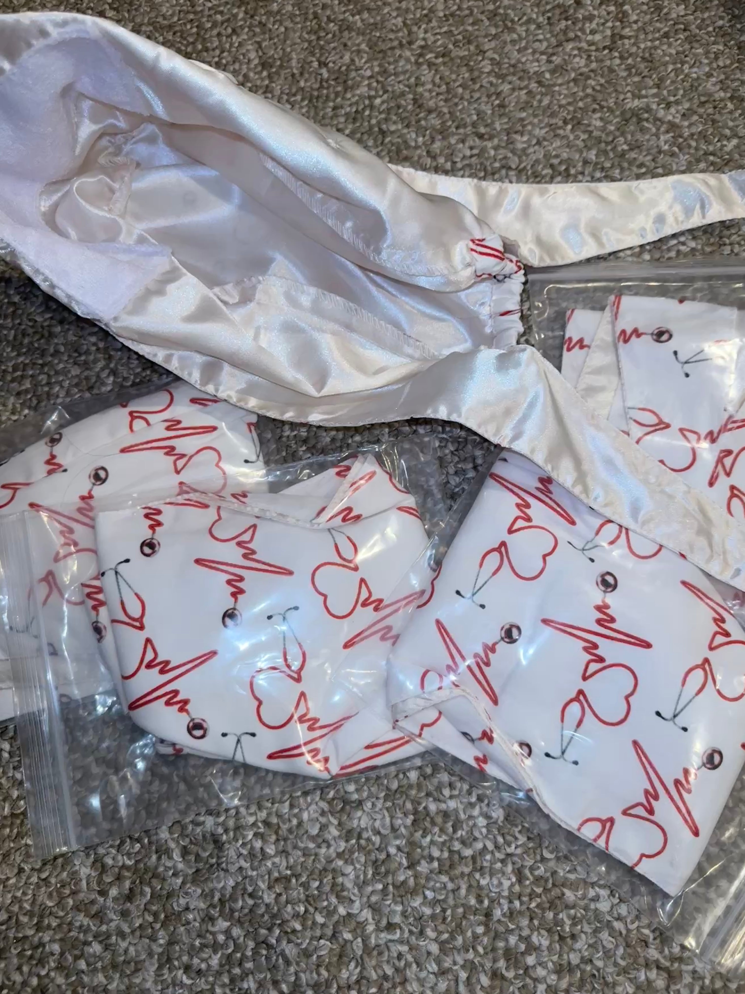 White EKG Satin Lined Scrub Cap