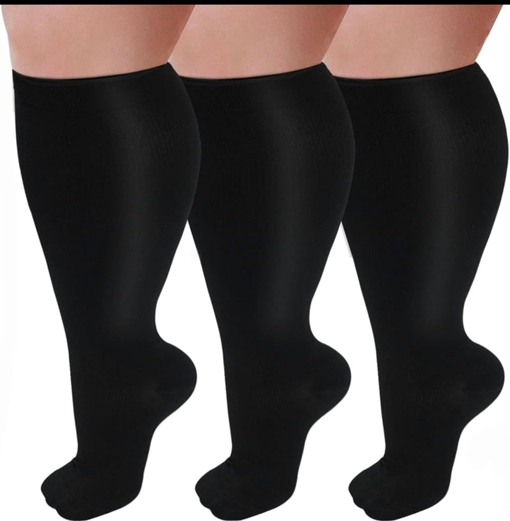 3XL Pure Black Compression Socks