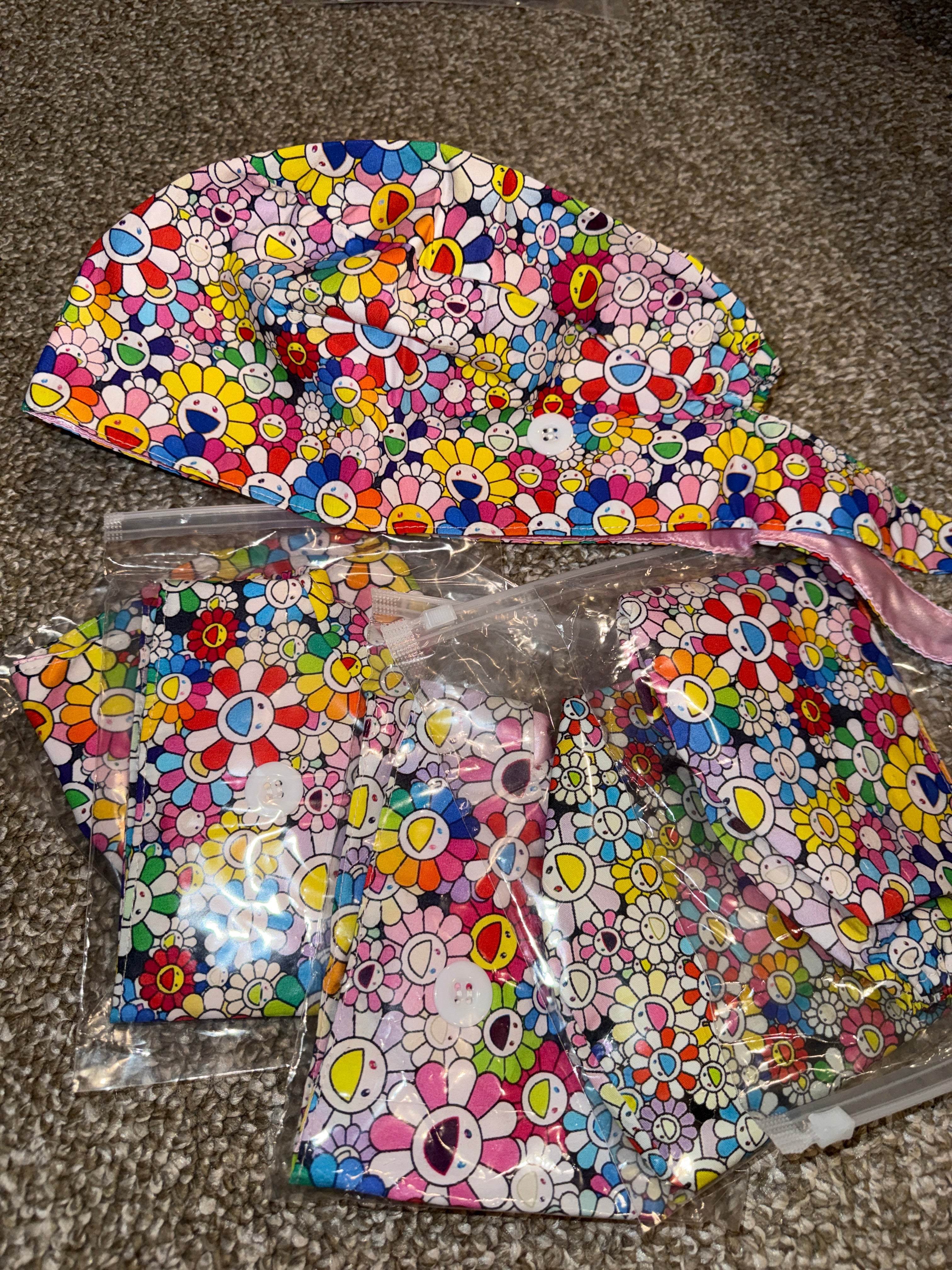 Flower Satin Lined Scrub Cap