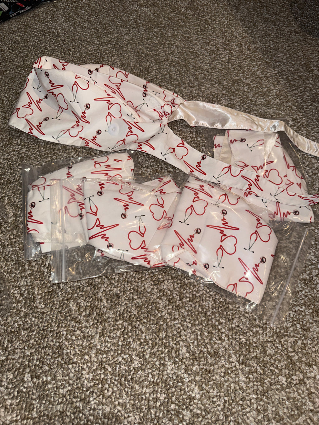 White EKG Satin Lined Scrub Cap