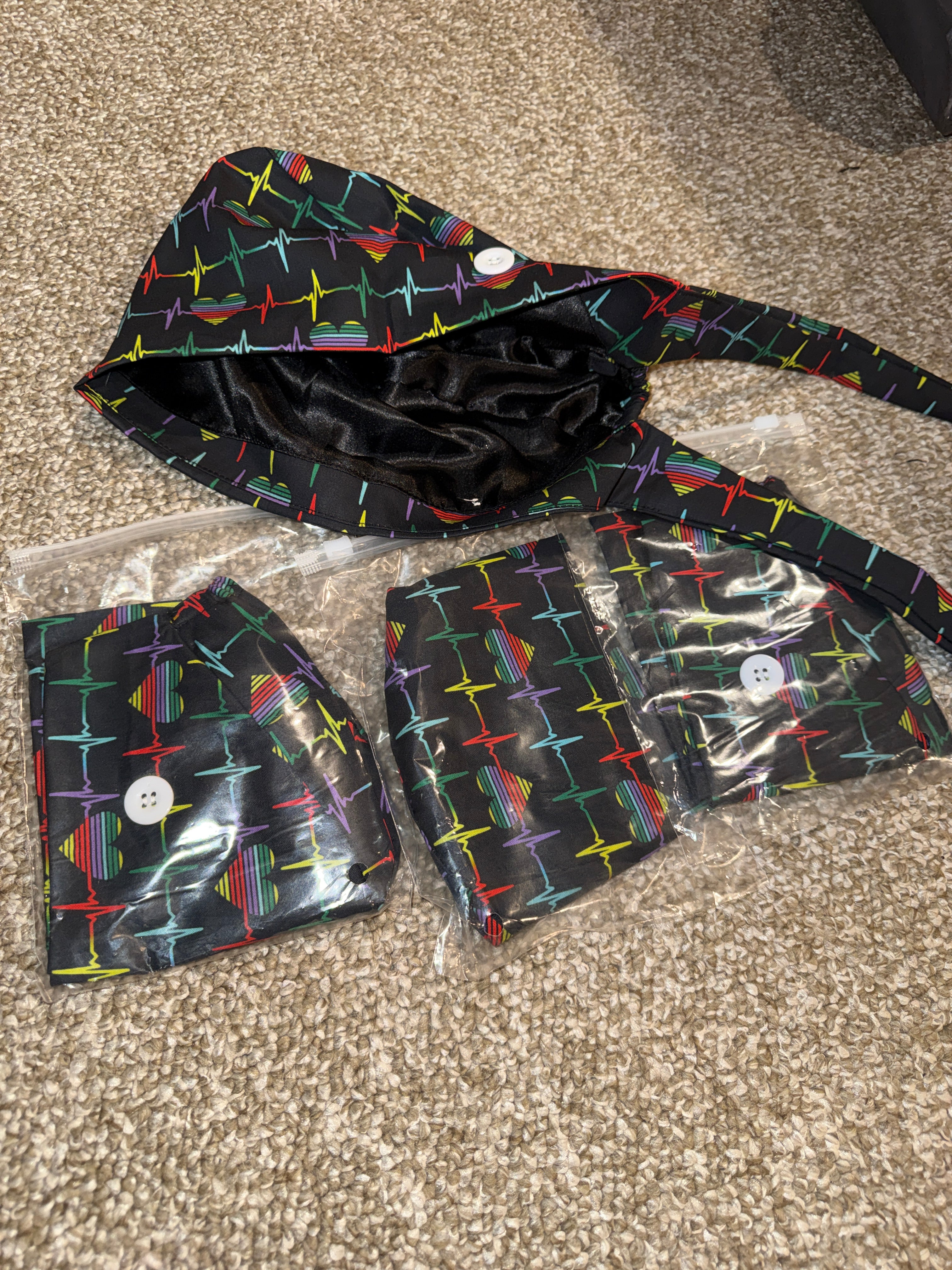 Black EKG Satin Lined Scrub Cap